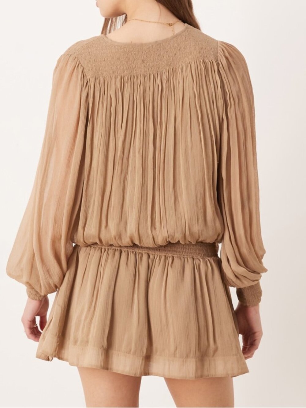 Free People Natural Sunbeam Long Sleeve Mini Dress in Tannin - Picture 2 of 10